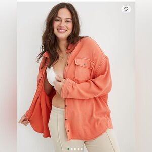 Aerie Women’s Size M Lumber Jane Waffle Knit Oversized Shirt In Sunset Peach